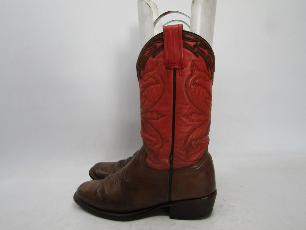 Stetson Womens Size 7 M Pink Brown Leather Cowboy Western Boots